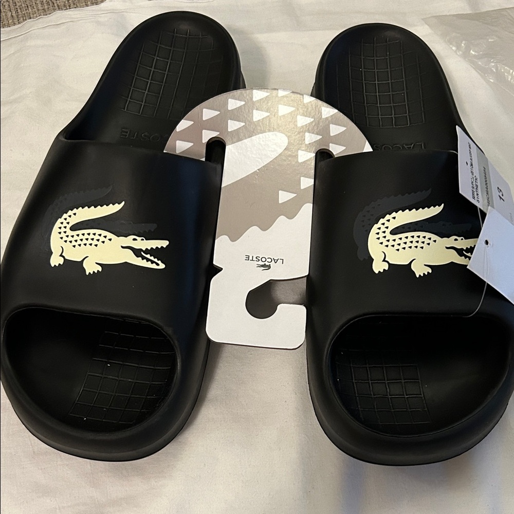 Men Black/Off Wht Serve Slide Synthetic Lacoste🐊